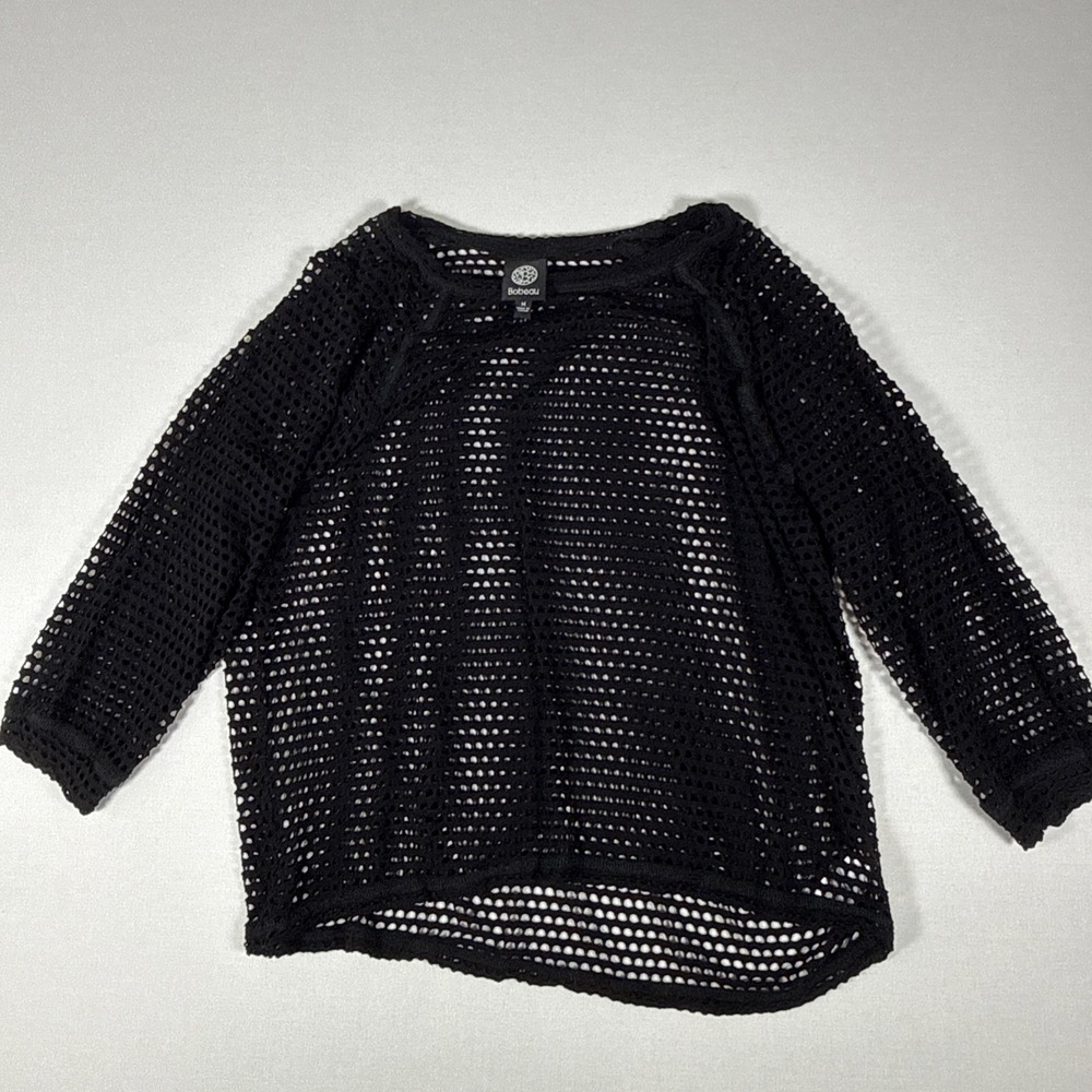 Bobeau Womens Black Mesh Knit Swim Cover Up Top Size M